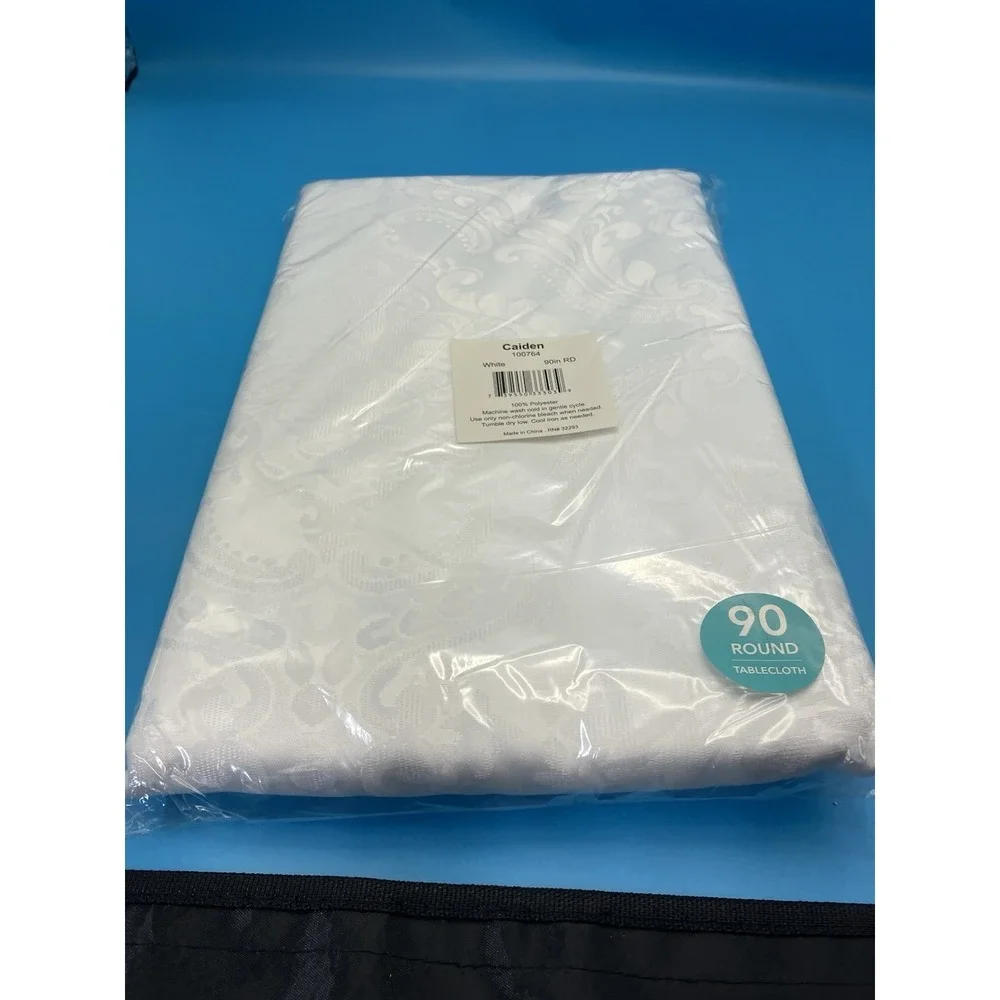 NEW Caiden White Round Tablecloth 90